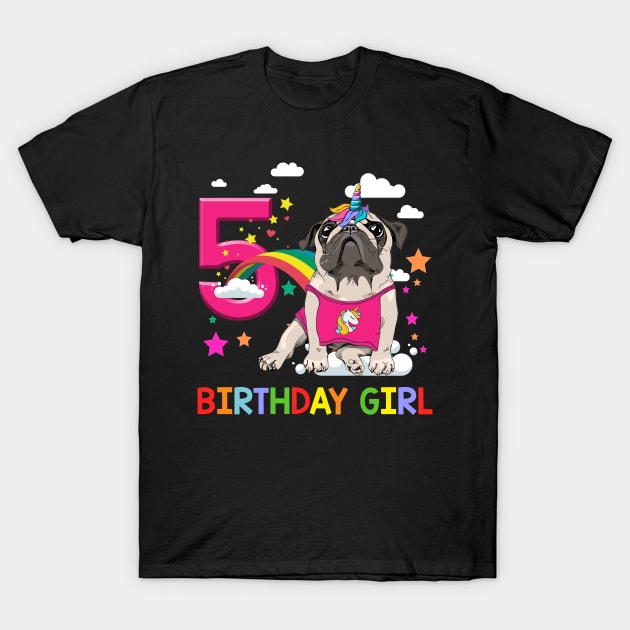 Pug Birthday - 5 Years Old Unicorn Pugicorn Party T-Shirt by martinyualiso